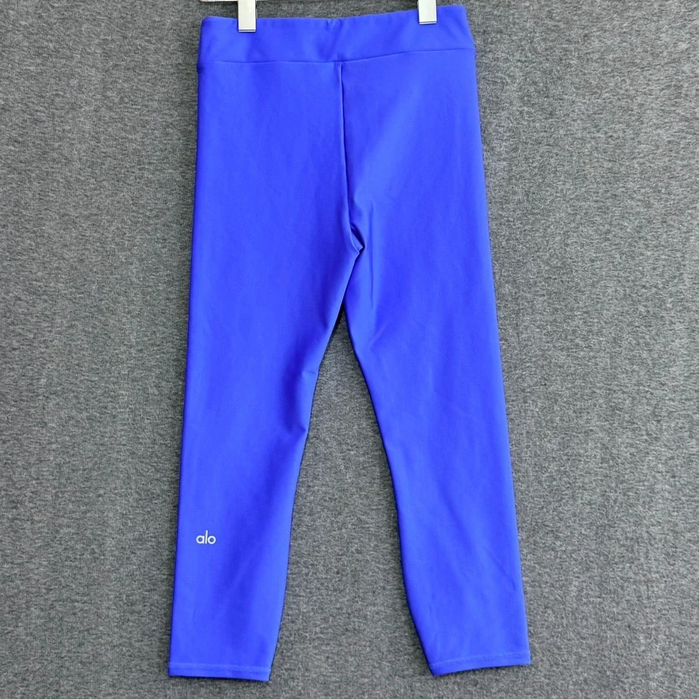 Alo Yoga Women Performace Leggings S Blue Cropped Side Zip Pocket Activewear Gym